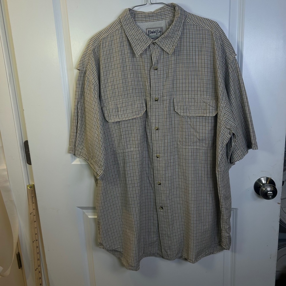 Bimini Bay Mens Short Sleeve Button Down Plaid Vented Fishing‎ Shirt Size XXL